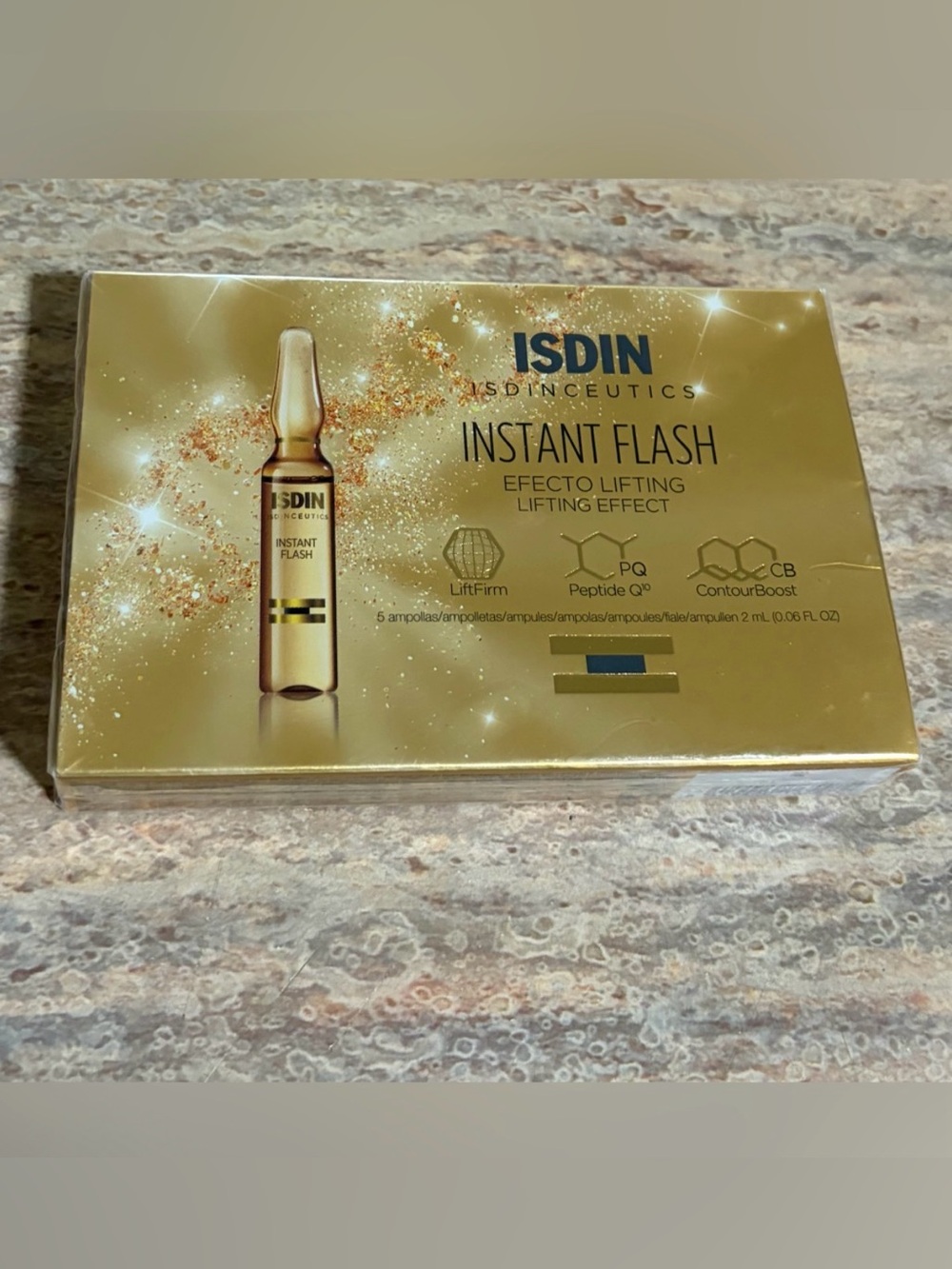 NIB ISDIN Instant Flash Lifting Effect Ampoules/ Serum - Gold 5-Pack